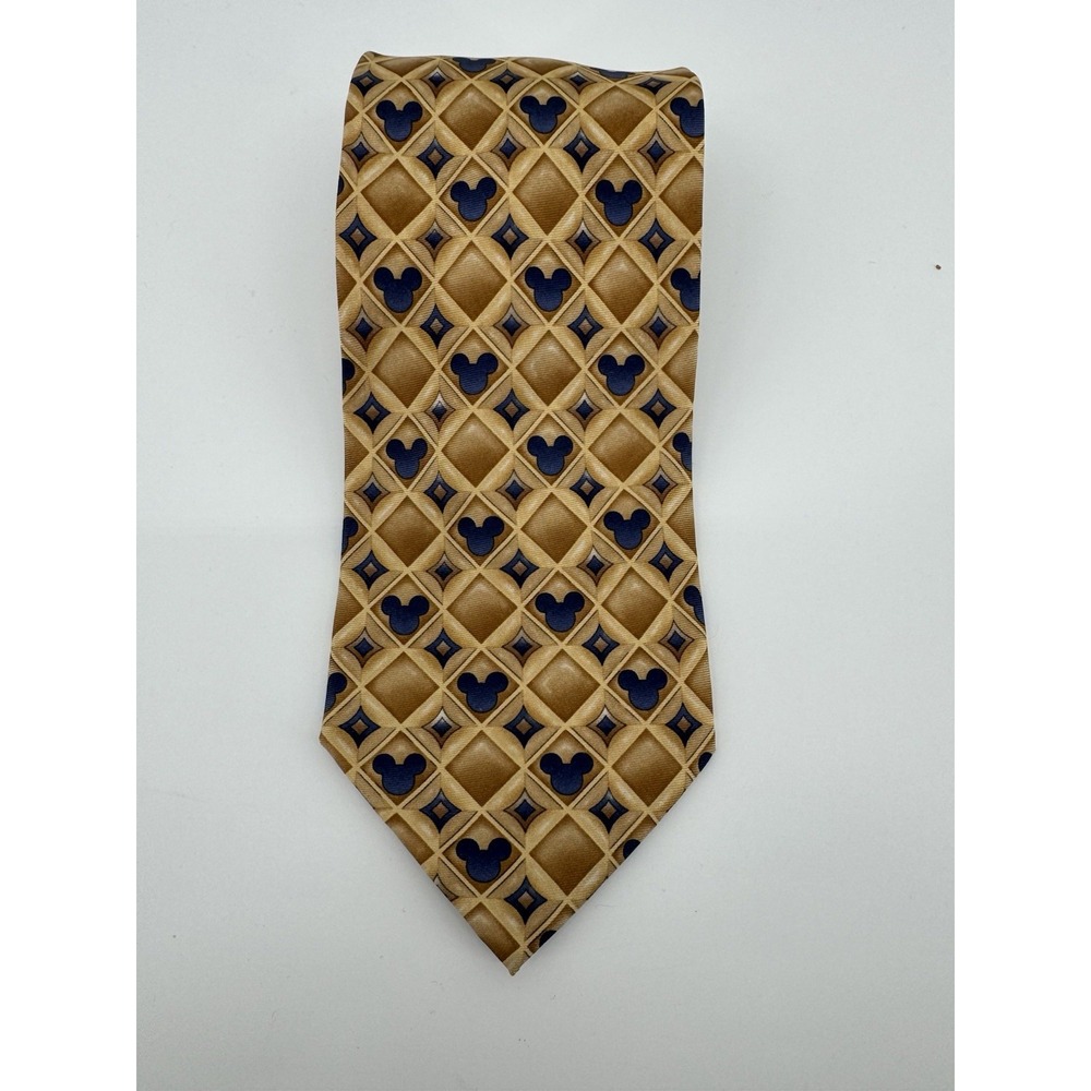Disney Parks All-Over Print Mickey Mouse Gold & Blue‎ 100% Silk Neck Tie